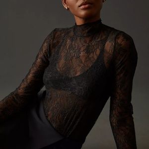 Black Lace Mock Neck